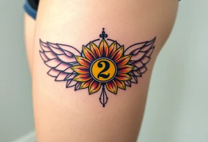 sunflower, wings, or halo with a 2 of clubs tattoo idea