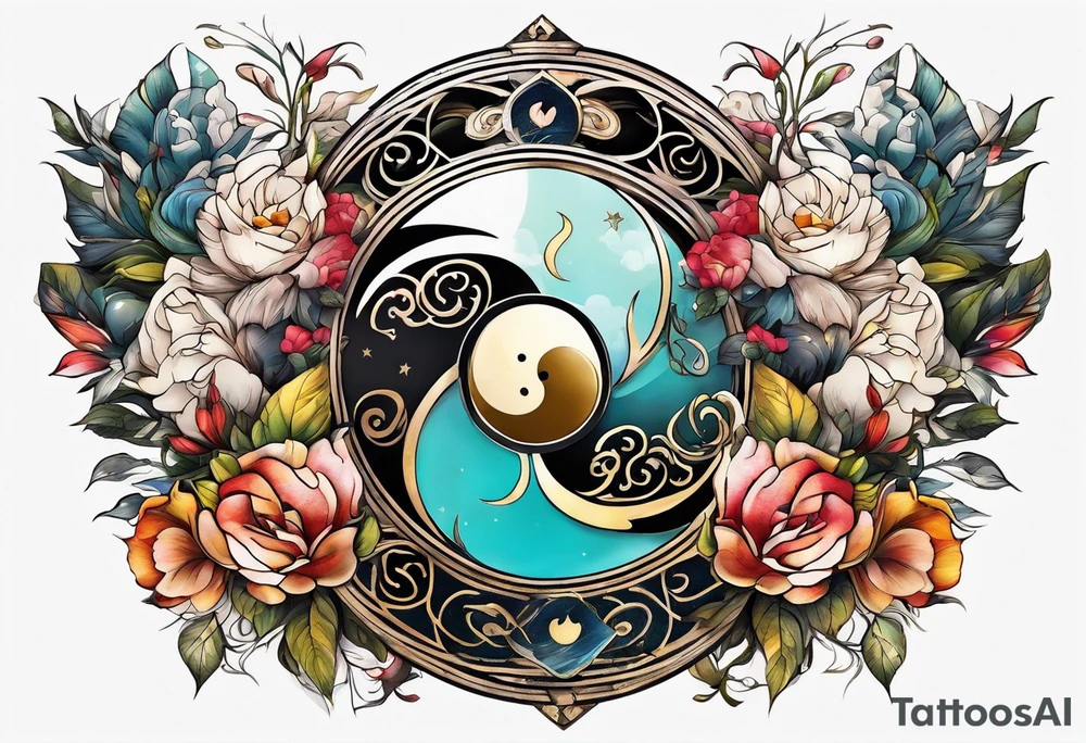 Yin and yang with Sagittarius symbol tattoo idea