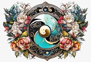 Yin and yang with Sagittarius symbol tattoo idea