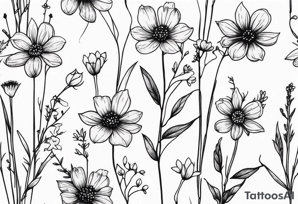small long stem wildflowers tattoo idea