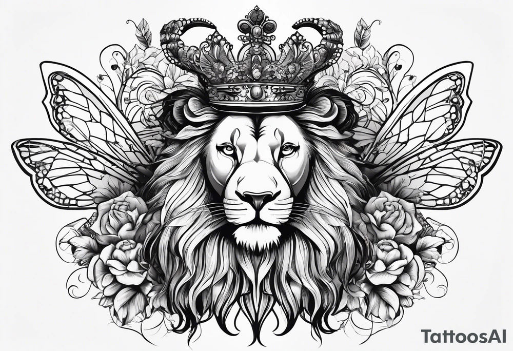 Bees, Lion, the word Papi with the date 4/15/23. tattoo idea