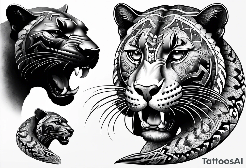 aztec black jaguar with snake tattoo idea