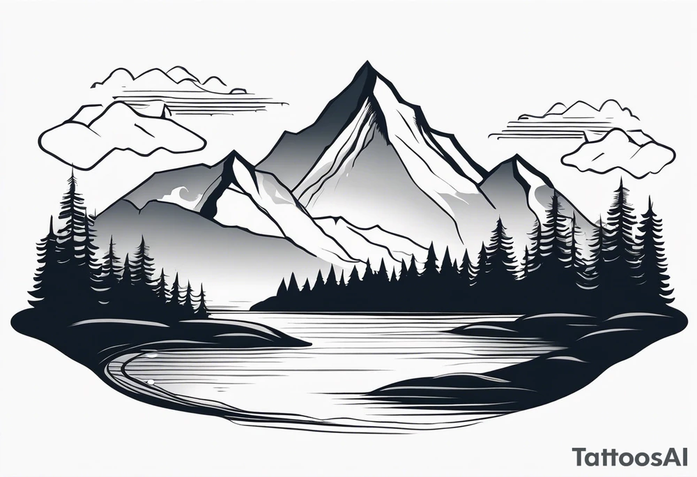 Mountain scene with a river with a subtle peace sign. Use IT IS WELL written in the scene tattoo idea