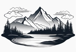 Mountain scene with a river with a subtle peace sign. Use IT IS WELL written in the scene tattoo idea