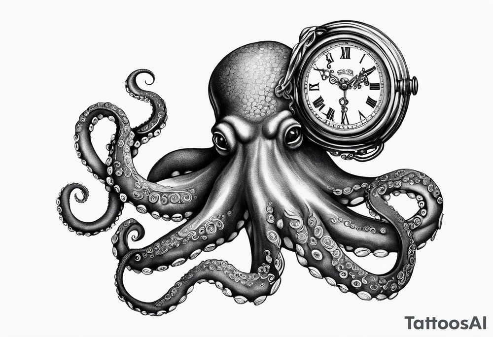 Octopus holding an old pocket watch tattoo idea