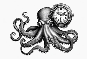 Octopus holding an old pocket watch tattoo idea