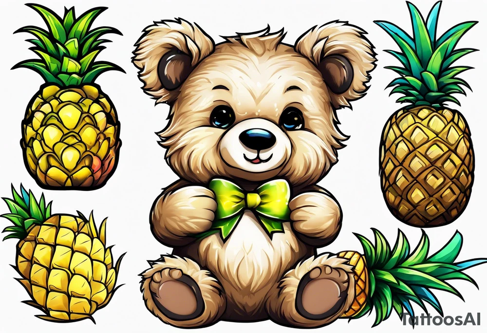 Teddy bear loves pineapple tattoo idea