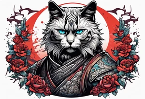 A siamese samurai cat killing a zombie tattoo idea