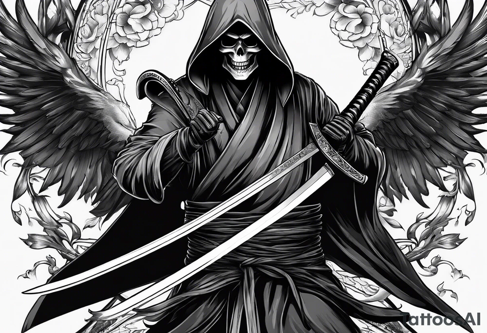 katana with grim reaper tattoo idea