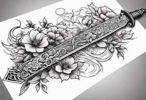 a sword with vines and flowers wrapped around it tattoo idea