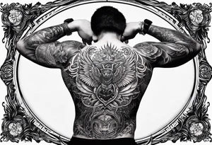 An aesthetic tattoo that is placed on the upper back of a male. It should represent catholic religion, discipline, pain and the love to animals. tattoo idea