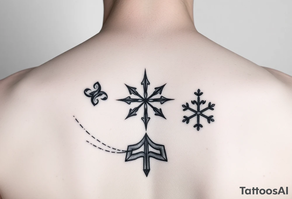 Crée-moi un tatouage minimaliste melant, un symbole de mer et un symbole de neige pour une femme tattoo idea