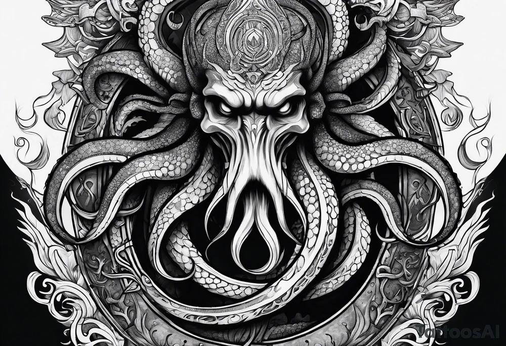 Kraken,  with rune on forehead tattoo idea