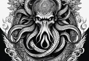 Kraken,  with rune on forehead tattoo idea