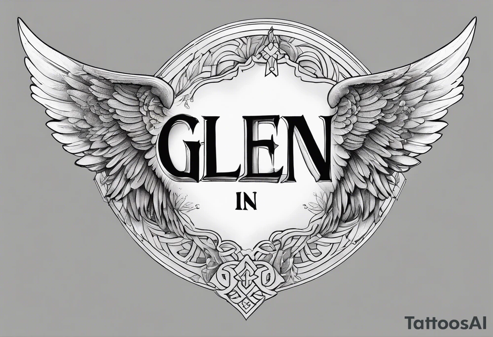 Angel Wings with the word Glenn in the middle tattoo idea