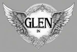 Angel Wings with the word Glenn in the middle tattoo idea