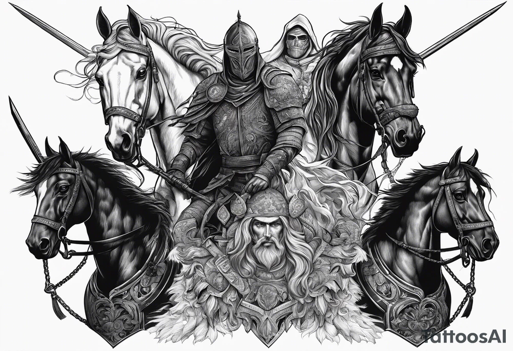 4 horseman of the apocalypse - Death, Famine, War, and Conquest tattoo idea