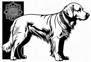 a golden retriever in a jujitsu gi full body view tattoo idea