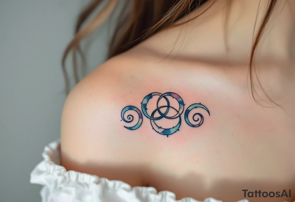 Delicate soft grays, blues, and whites, creating three triskelion spirals. tattoo idea
