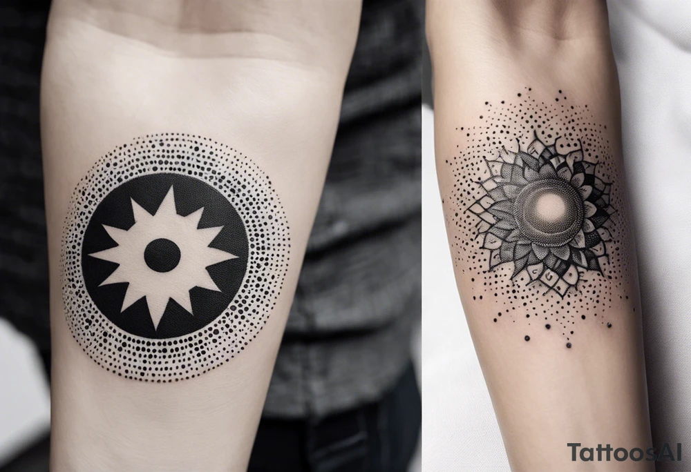 simple sun made of black dots and circles tattoo idea