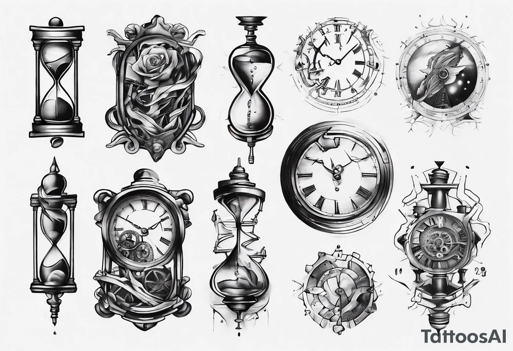 Generate a tattoo idea inspired by the concept of time and its fluidity, incorporating clockwork or hourglass imagery for a meaningful representation on the back of the forearm tattoo idea