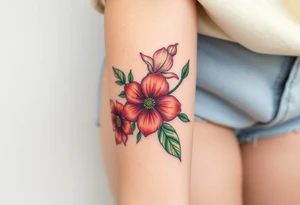 Fore arm tattoo in the neo american traditional style. I want to incorporate a few different flowers: Poppies, Morning Glory, Narcissus with green leaves in the background tattoo idea