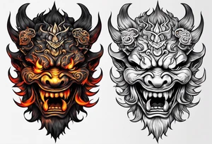 Oni mask with mouthful of flames tattoo idea