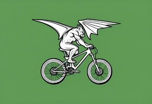 gargoyle riding a full suspension green mountain bike with a shadow no background with wings tattoo idea