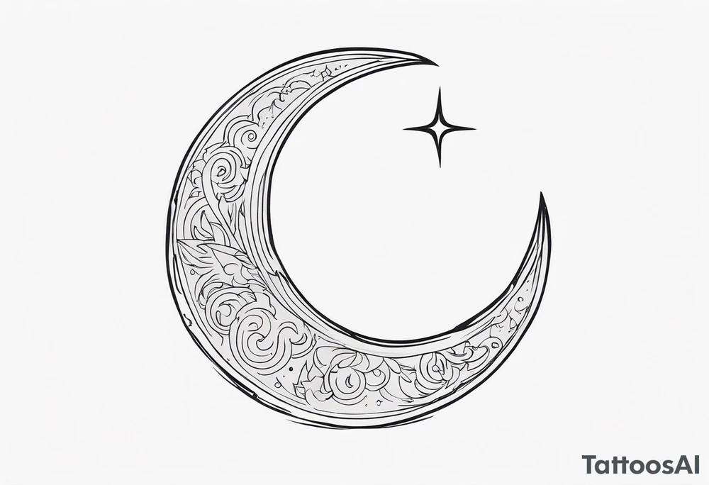sacred crescent moon 
glyph 
fire 
celestial tattoo idea