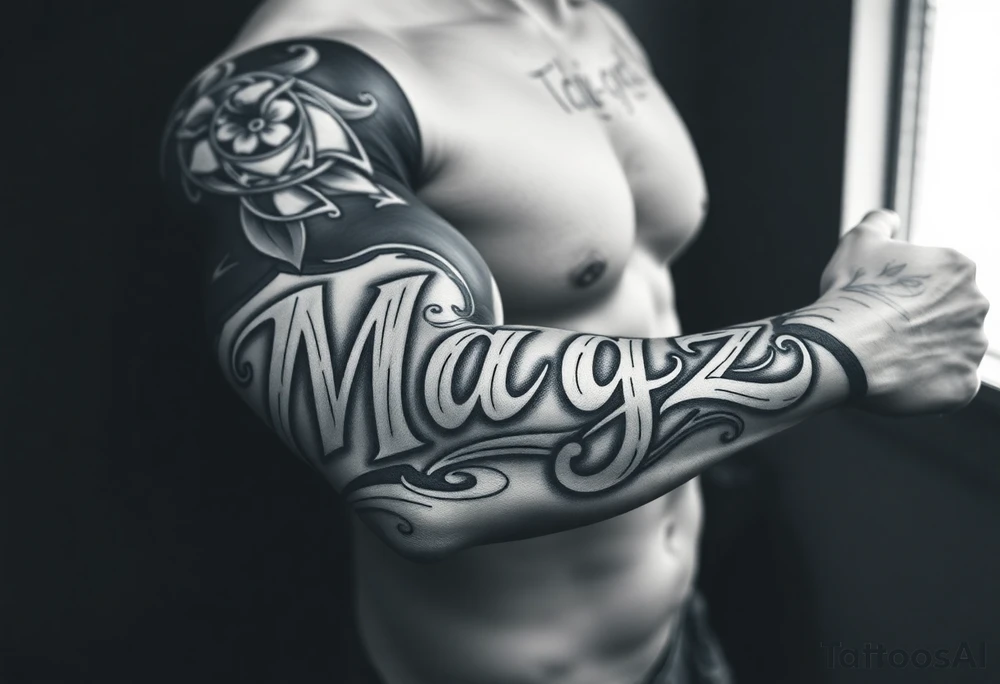 The name Magz in a very artistic style tattoo idea