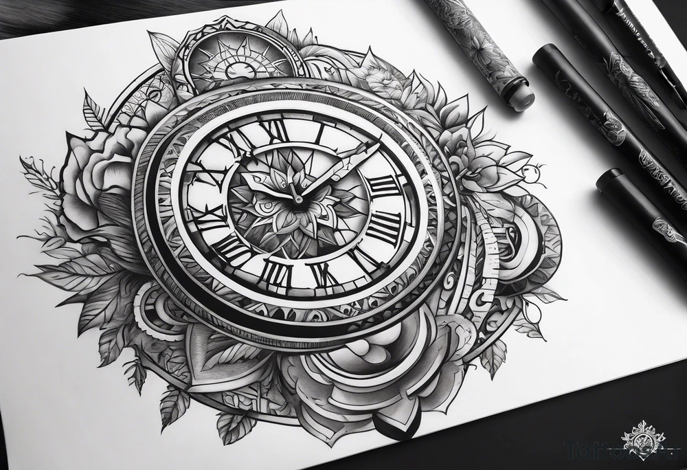 sleeve tattoo to contain the symbols family , love, health, time, money , happines tattoo idea