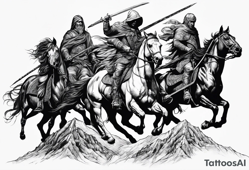 4 horseman of the apocalypse - Death, Famine, War, and Conquest tattoo idea