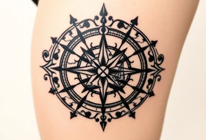 antique compass rose overlaid on weathered world map with sailing ships tattoo idea