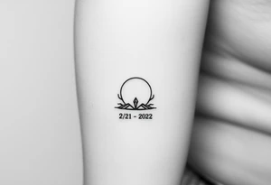 Abstract representation of rebirth, inner peace, and freedom from addiction. Include dates 2/21 and 2/22 as a personal touch. tattoo idea