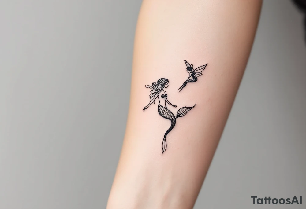mermaid and fairy small tattoo idea