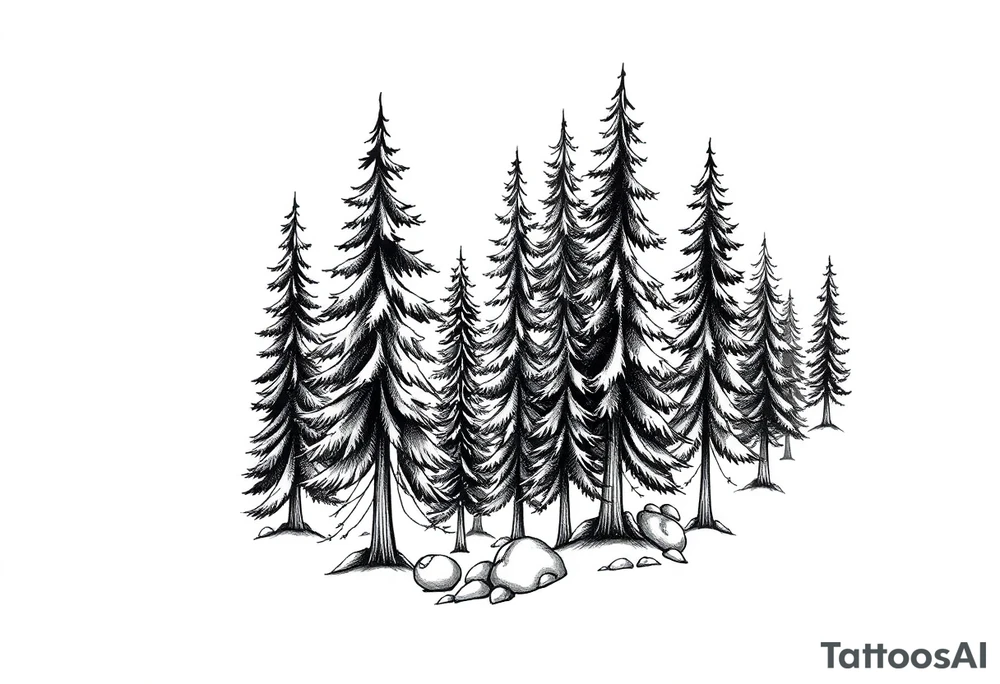 Coniferous forest tattoo sleeve black and gray tattoo idea Coniferous forest tattoo sleeve black and gray tattoo idea