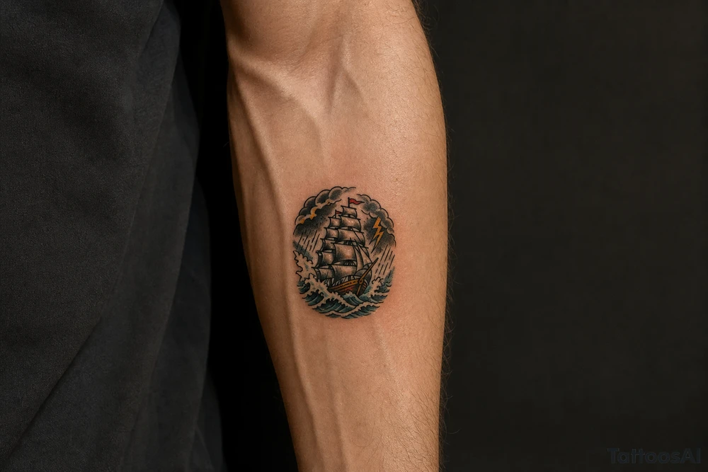 old ship in a storm tattoo idea