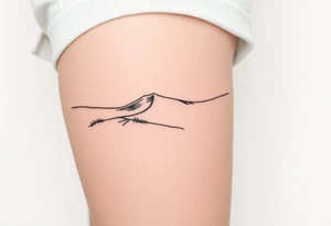 Landscape of sand dune and peasible sea (like in the north of France) in a minimalist style tattoo idea