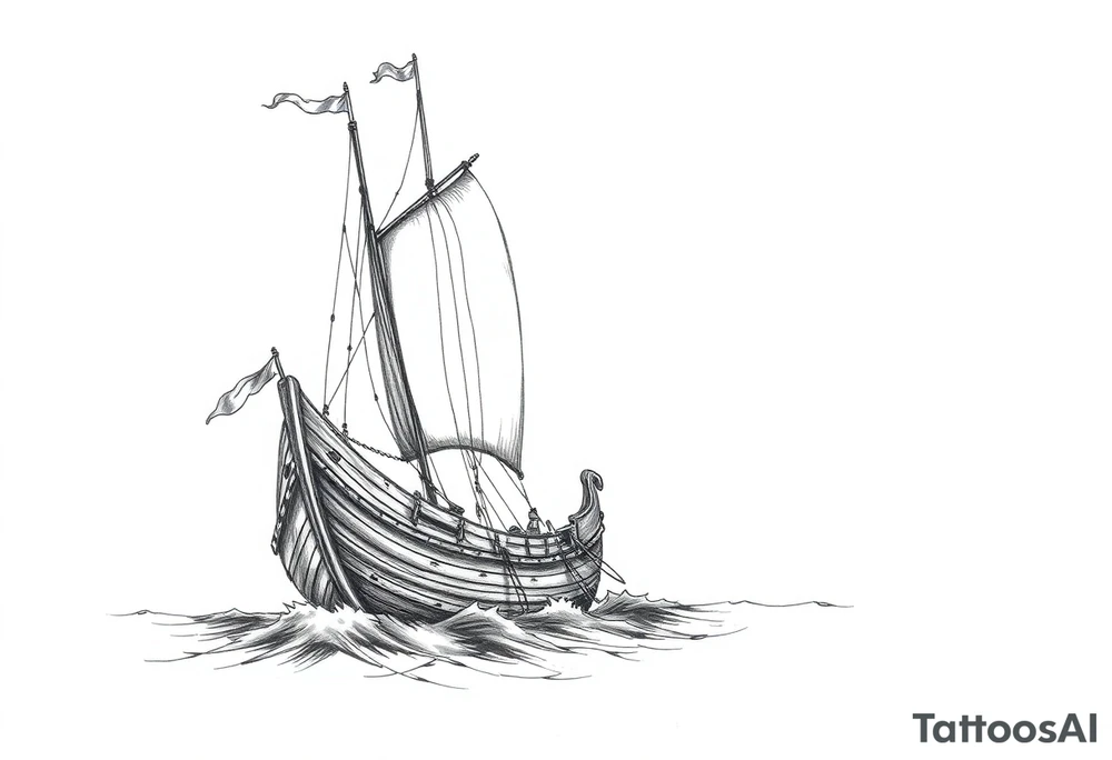 a viking ship sails across the sea. tattoo idea