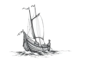 a viking ship sails across the sea. tattoo idea