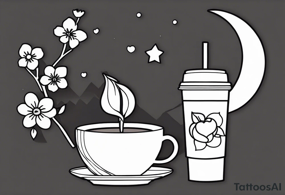 mocha coffee, moon, peach, blossom from powerpuff girls tattoo idea