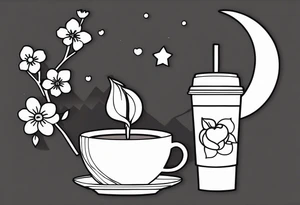 mocha coffee, moon, peach, blossom from powerpuff girls tattoo idea