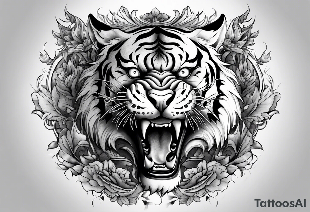 Tiger fighting warriors tattoo idea