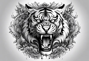 Tiger fighting warriors tattoo idea