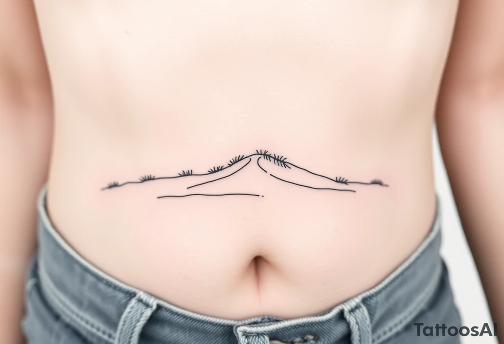 Landscape of sand dune (like in the north of France) in a minimalist style. We have to see the sea in the background tattoo idea