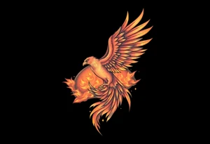 magnificent phoenix rising from golden flames with trailing embers tattoo idea