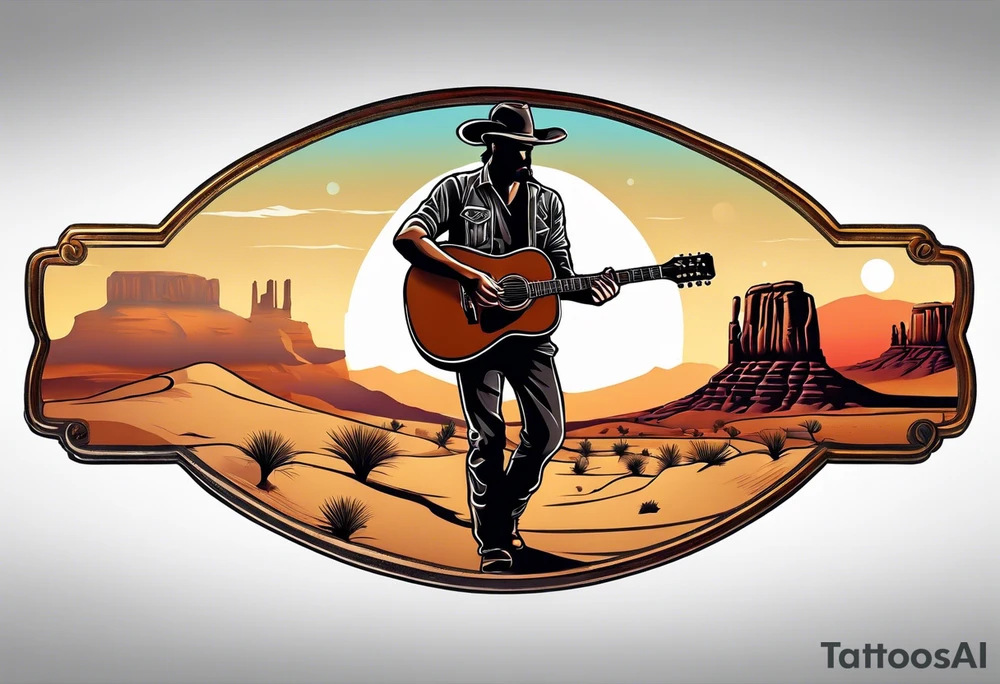 Desert scape. Guitar playing father tattoo idea