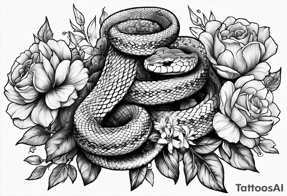 Snake with flowers tattoo idea