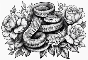Snake with flowers tattoo idea