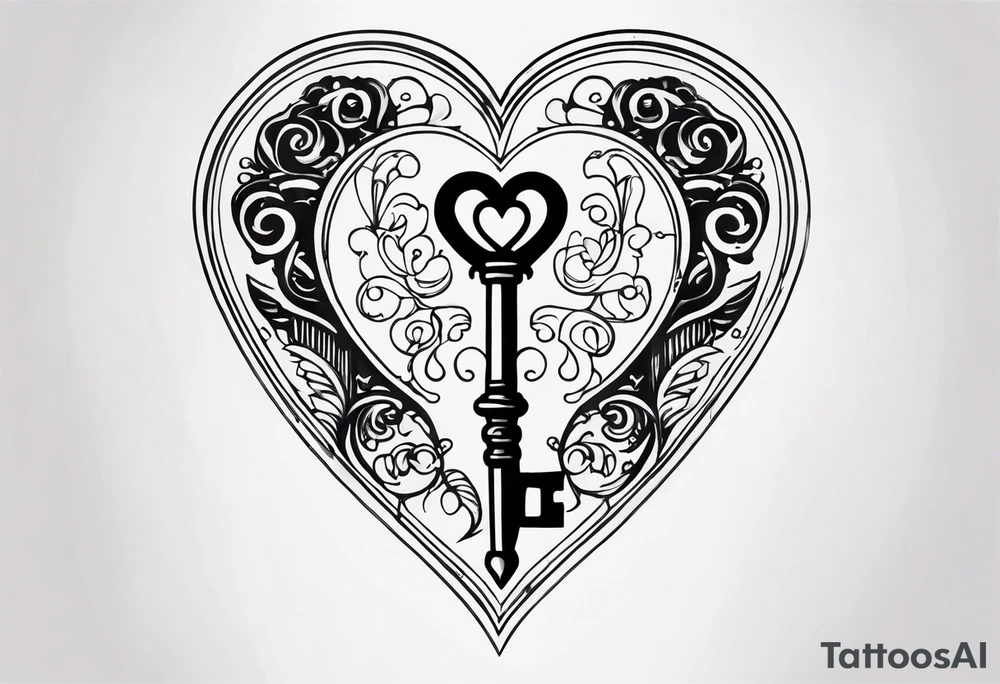 Antique skeleton type key heart shaped tattoo idea